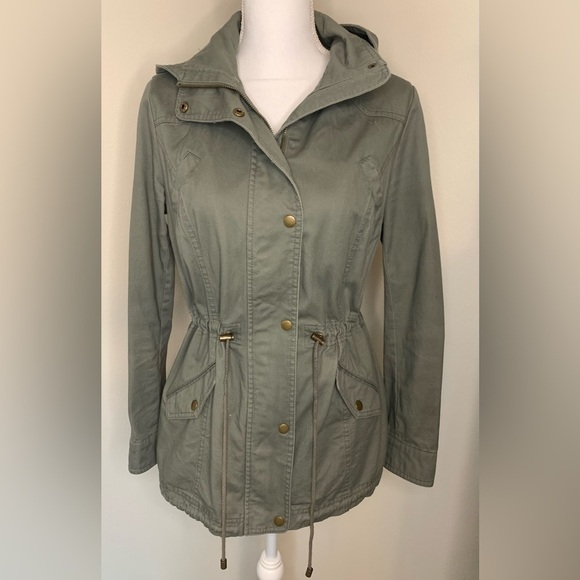 Style & Co Women Hooded Khaki  Green Anorak Jacket Size Small 100% cotton - Picture 2 of 6